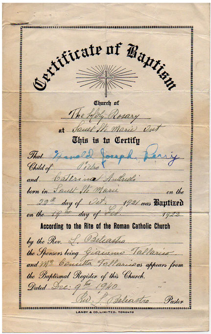 Arnold Joseph Perry's Birth Certificate
