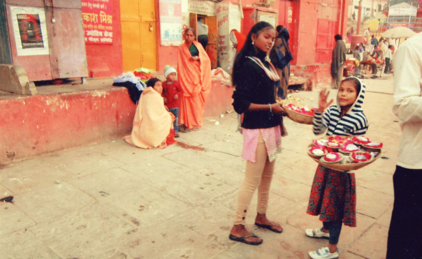 Girls selling diyas